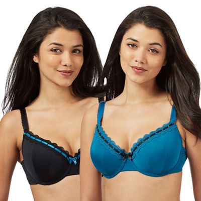 Gorgeous DD+ Pack of two black and dark turquoise D-G cup t-shirt bras